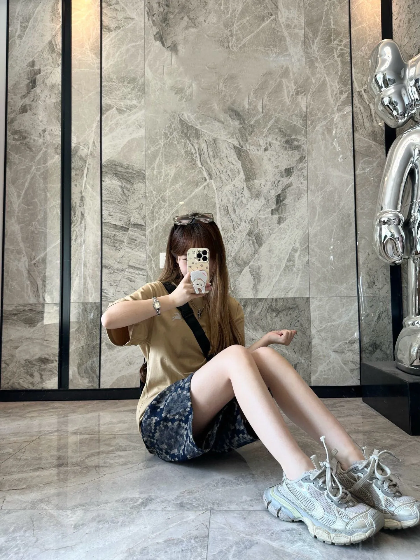 Louis Vuitton/Louis Vuitton 25ss snake pattern mosaic denim shorts